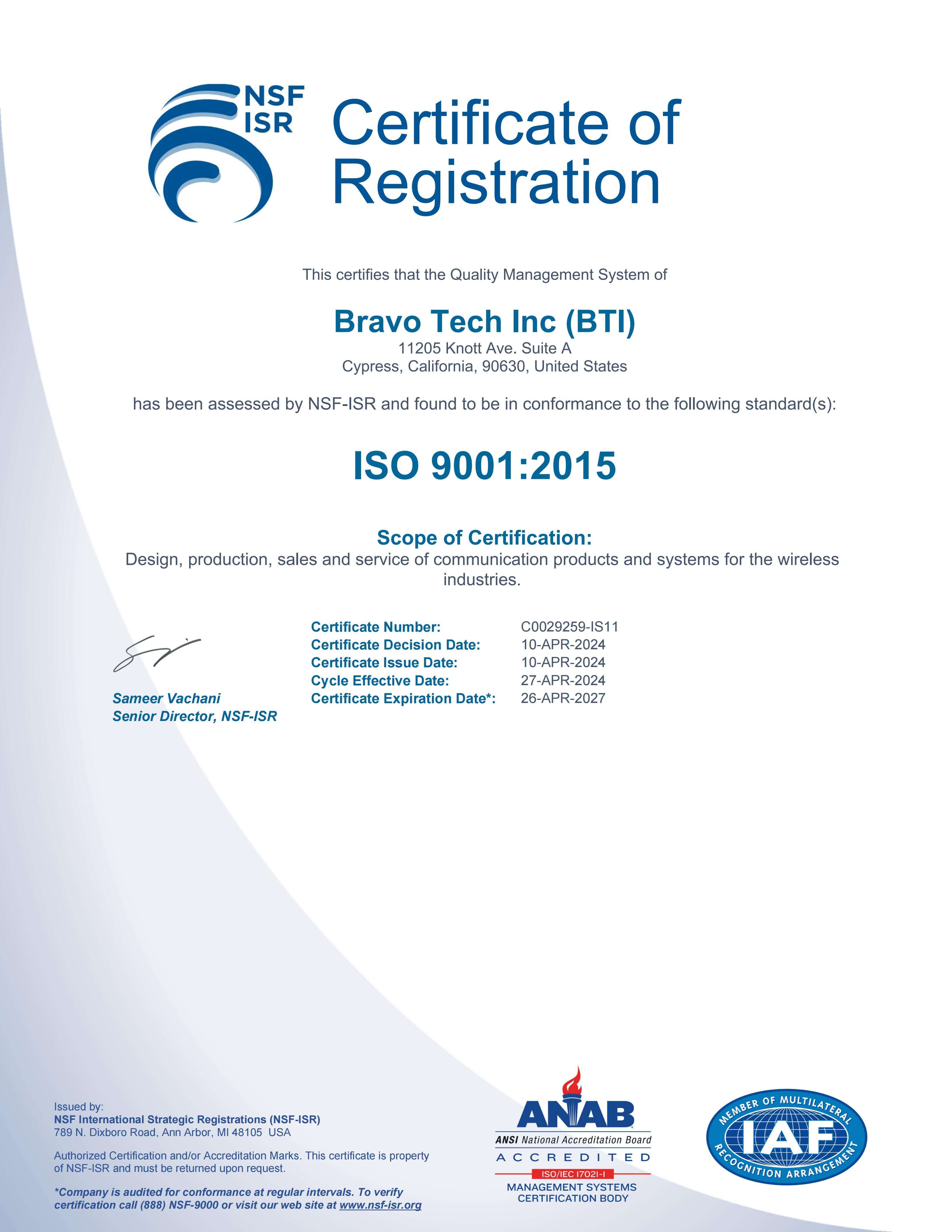 ISO9001 Certification